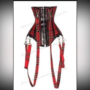 26 Double Steel Boned Waist Training Faux Leather Tartan Underbust Corset